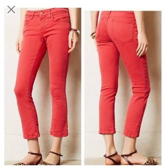 Pilcro & The Letterpress Anthro Women's Pants 27 Red Jeans Low Rise Straight - Picture 1 of 9